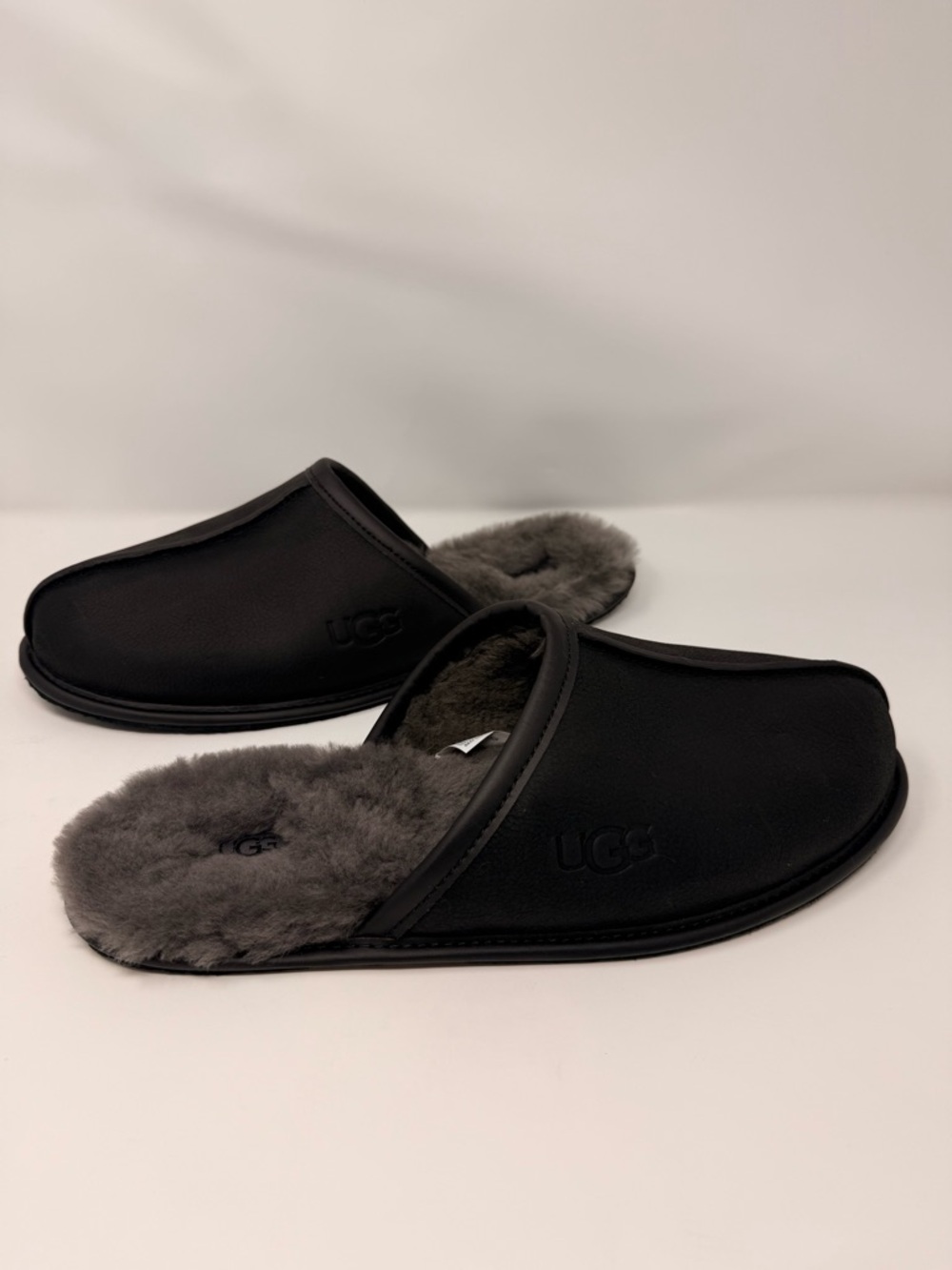 Men's Black Shearling-Lined Leather Slippers by UGG